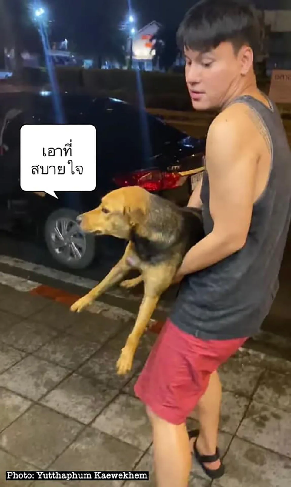 Chico ebrio se lleva un perro