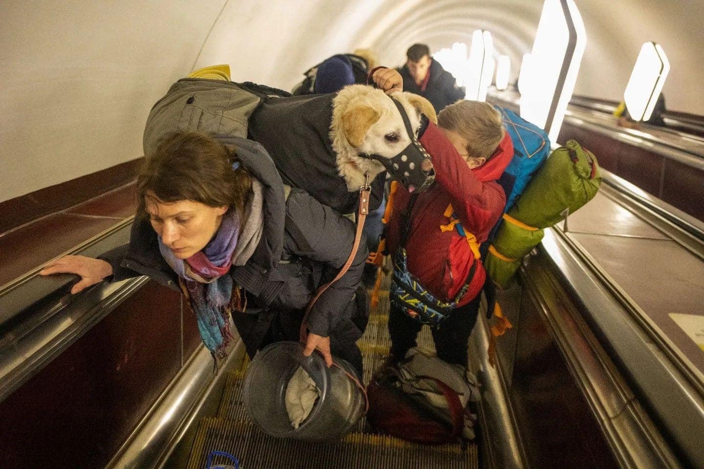 Mujer y su mascota en los canales del metro