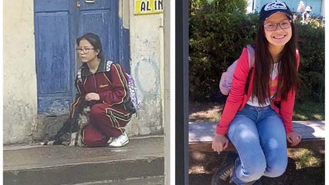 Foto viral niña protege a un perro de la lluvia