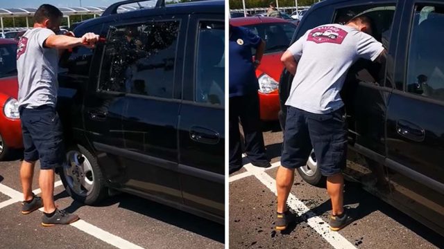 Hombre salva a perro atrapado en un auto caliente