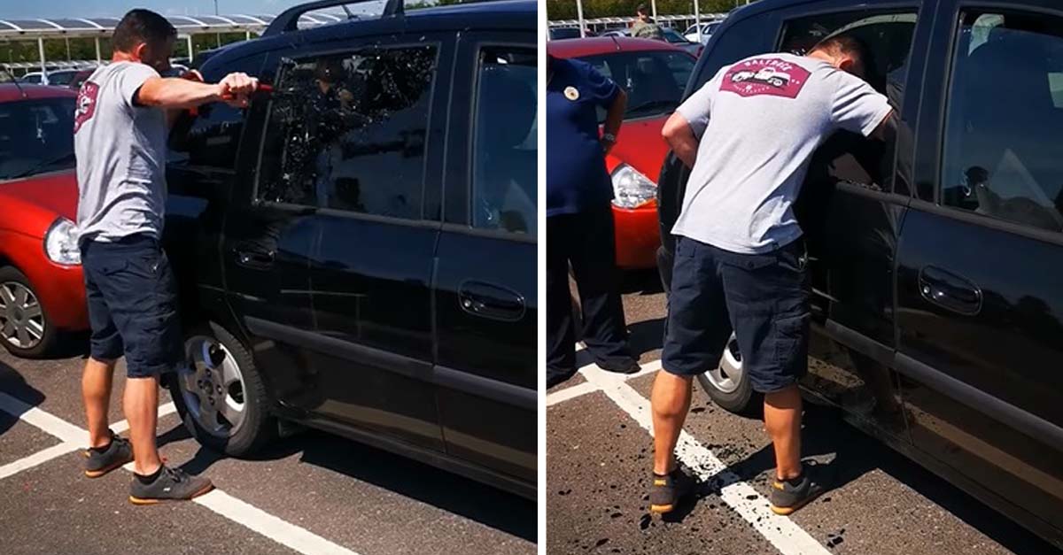 Hombre salva a perro atrapado en un auto caliente