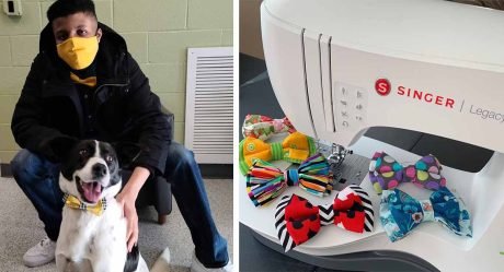 Adolescente hace pequeños corbatines para perros y gatos para ayudarlos a ser adoptados