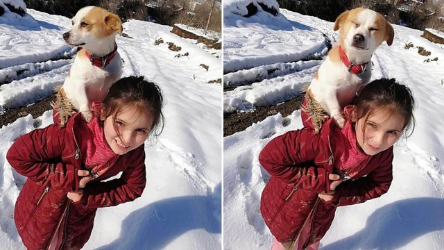 Niña camina por nieve para obtener ayuda