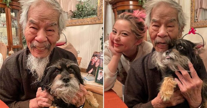 Abuelo y perrita tienen barbas similares