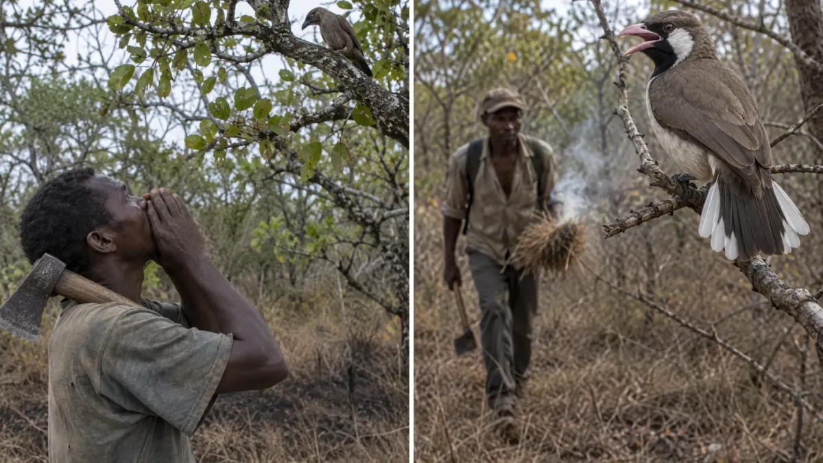 Nadie lo domesticó, pero este pájaro salvaje acude cuando los cazadores de miel lo llaman