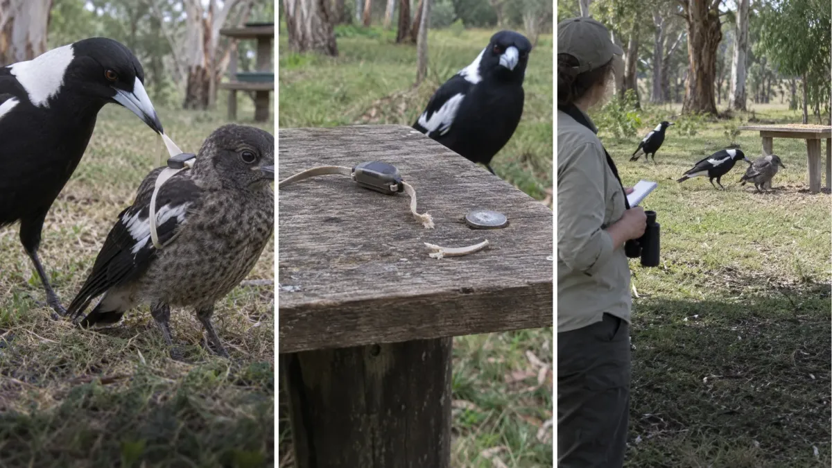 Científicos les pusieron rastreadores a unas urracas australianas y a los diez minutos las aves empezaron a quitárselos entre ellas